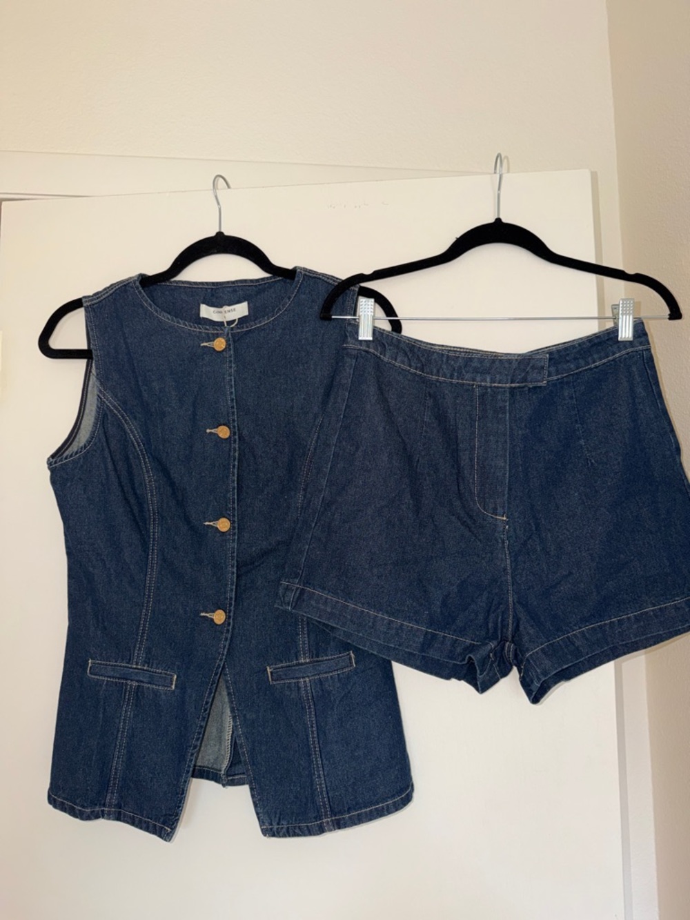 Commense Dark Blue Denim Buttoned Top with Copper Accents